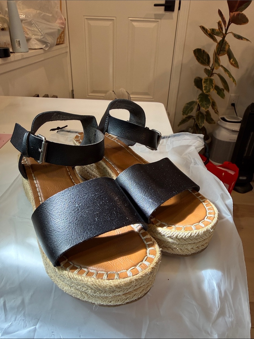 Women's Black Platform Espadrille Sandals with Ankle Strap